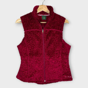 🦜 LL Bean Woman's Red Polartec Thermal Pro Hi Pile Fleece Full Zip Vest Small